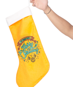 Festive Christmas stocking adorned with intricate embroidery and plush trim, perfect for holiday mantel decor.