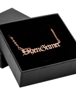 Sleek custom name necklace in polished silver, elegantly displaying personalized script for a unique touch.